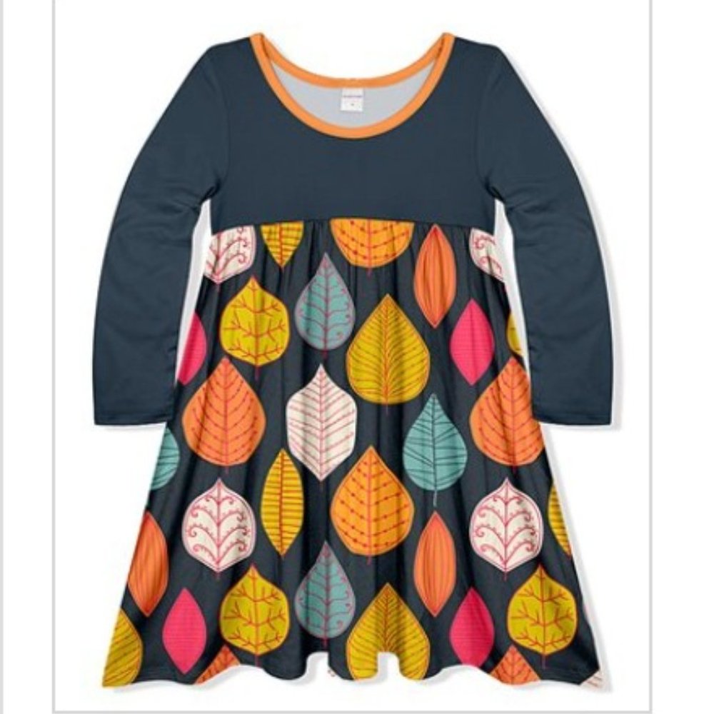 Girls Penelope Plumm Leaves Babydoll Dress, 12